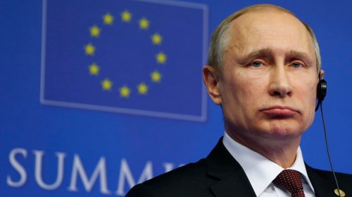 Russian President Putin speaks at a news conference after an EU-Russia Summit in Brussels
